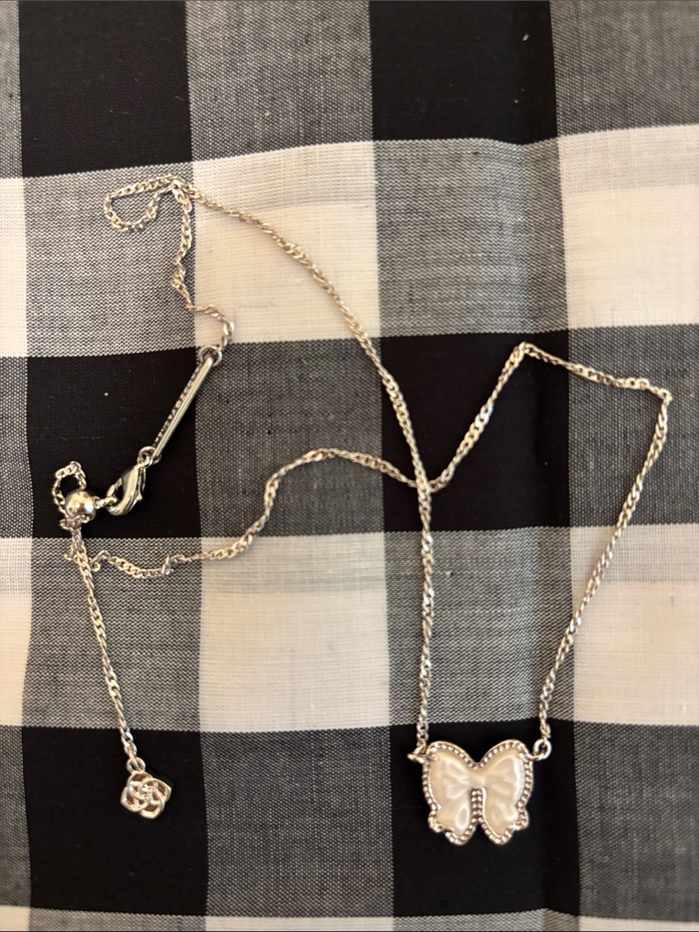 Kendra Scott Silver Bow Necklace with White Inlay